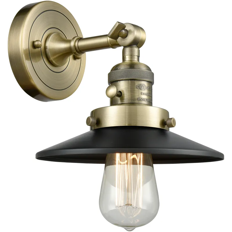 Franklin Restoration Railroad 1 Light 8 inch Antique Brass Sconce Wall Light in Matte Black, Franklin Restoration