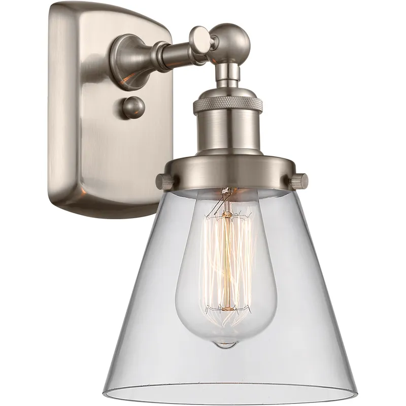 Ballston Small Cone LED 6 inch Brushed Satin Nickel Sconce Wall Light in Clear Glass, Ballston