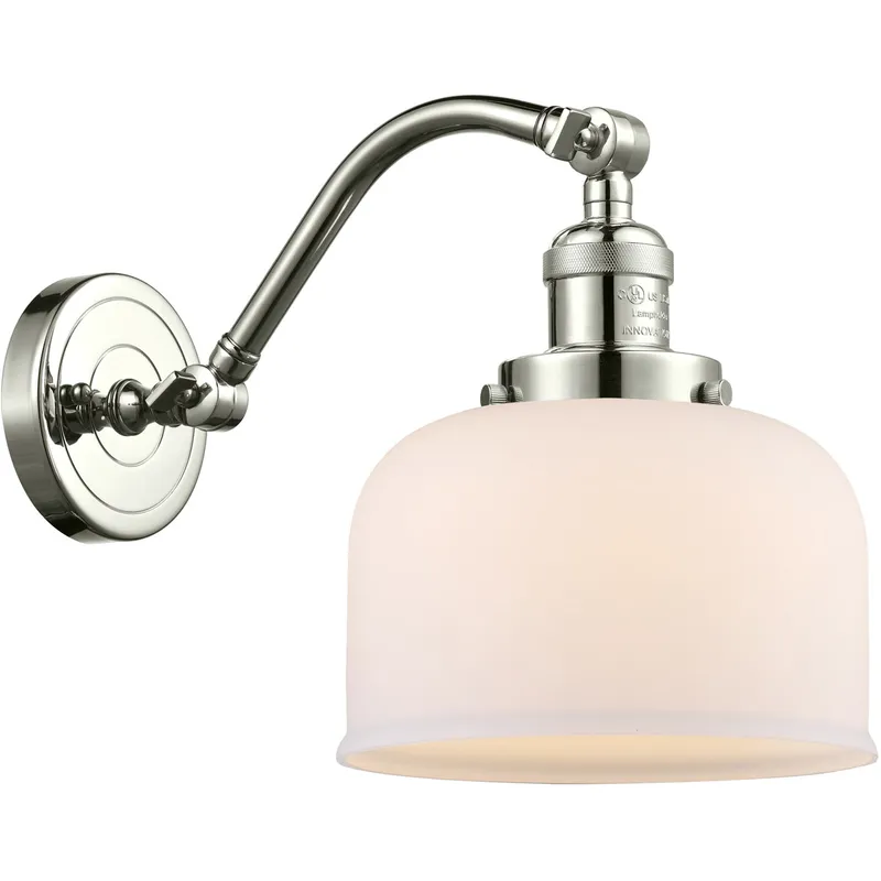 Franklin Restoration Large Bell LED 8 inch Polished Nickel Sconce Wall Light in Matte White Glass, Franklin Restoration