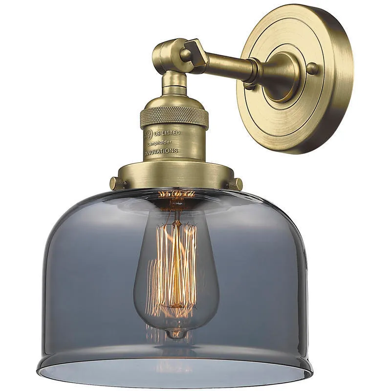 Franklin Restoration Large Bell LED 8 inch Antique Brass Sconce Wall Light in Plated Smoke Glass, Franklin Restoration
