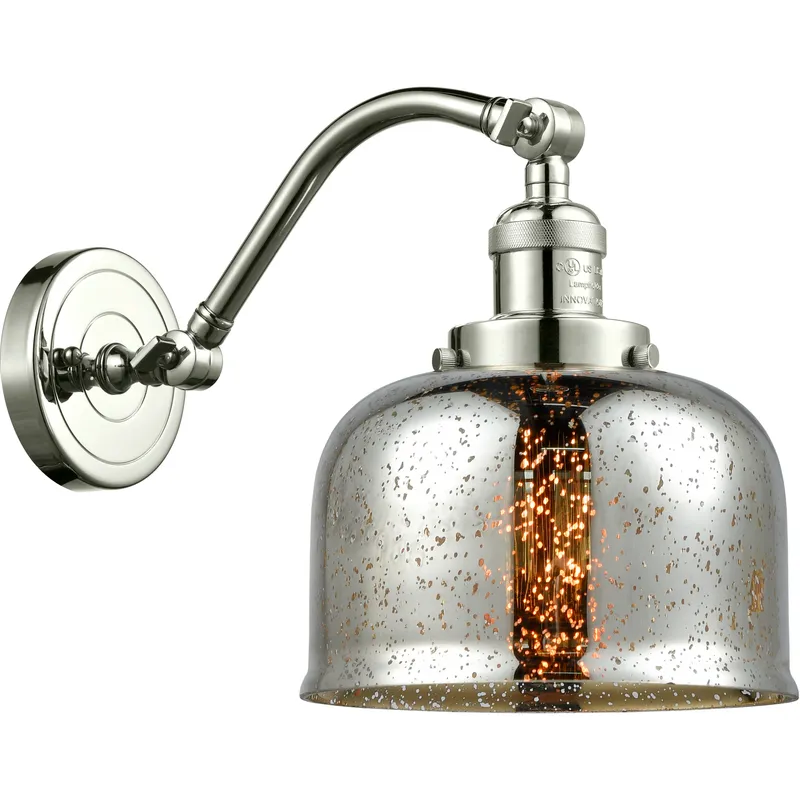 Franklin Restoration Large Bell LED 8 inch Polished Nickel Sconce Wall Light in Silver Plated Mercury Glass, Franklin Restoration