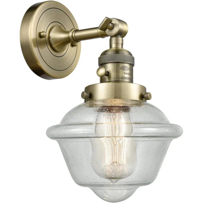 Franklin Restoration Small Oxford 1 Light 8 inch Antique Brass Sconce Wall Light in Seedy Glass, Franklin Restoration