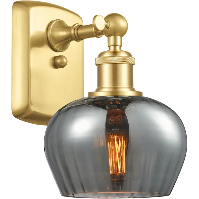 Ballston Fenton LED 7 inch Satin Gold Sconce Wall Light in Plated Smoke Glass, Ballston