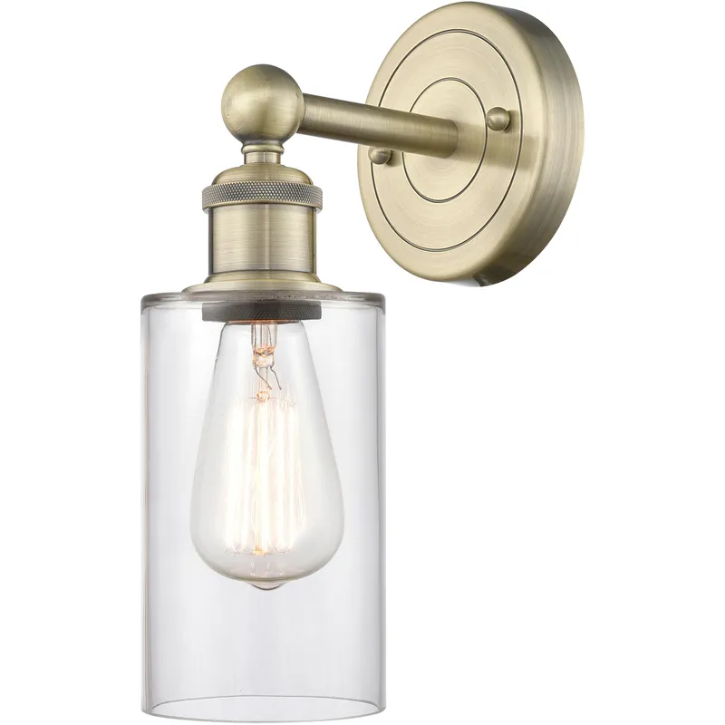 Clymer Sconce Wall Light in Antique Brass, Clear