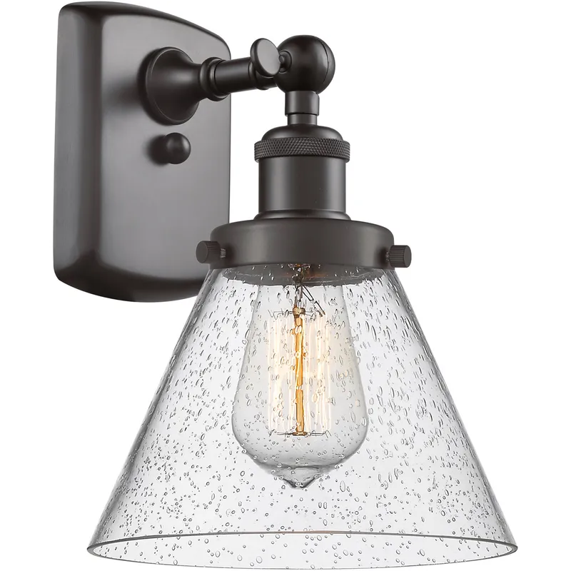 Ballston Large Cone 1 Light 8 inch Oil Rubbed Bronze Sconce Wall Light in Seedy Glass, Ballston