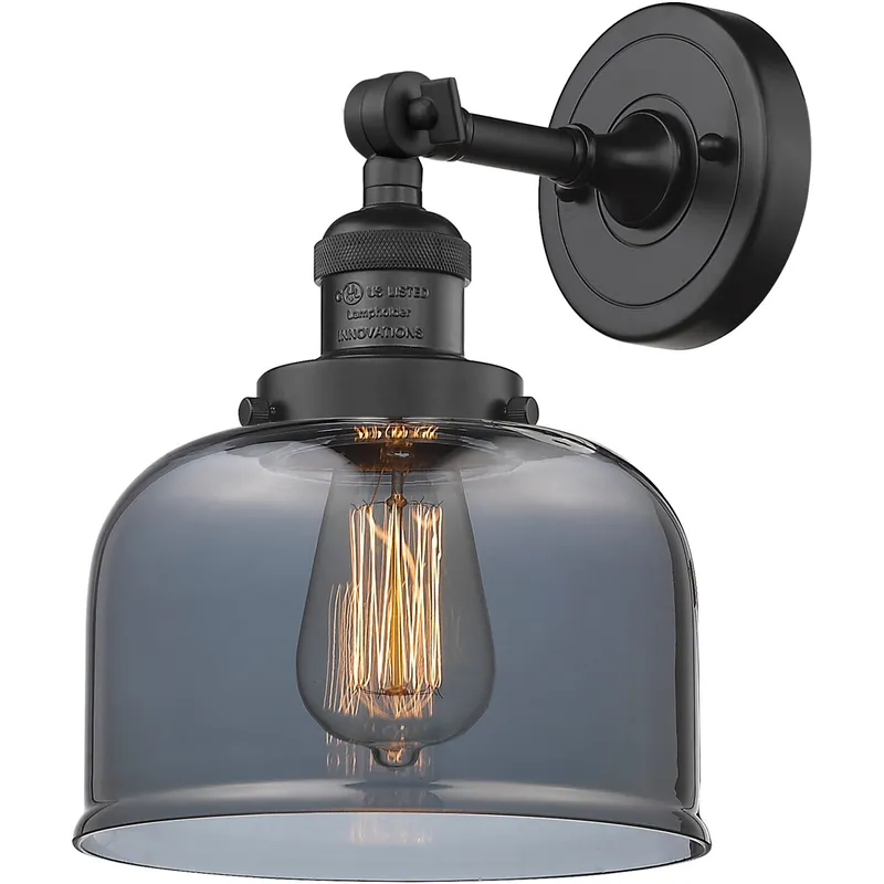 Franklin Restoration Large Bell LED 8 inch Matte Black Sconce Wall Light in Plated Smoke Glass, Franklin Restoration