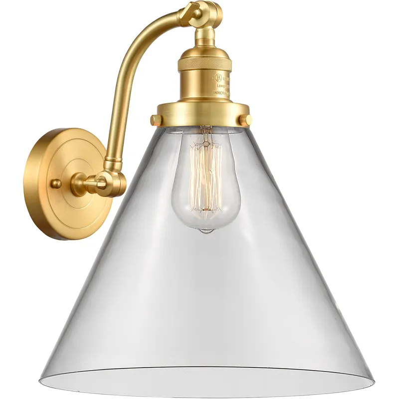 Franklin Restoration X-Large Cone 1 Light 12 inch Satin Gold Sconce Wall Light in Clear Glass, Franklin Restoration