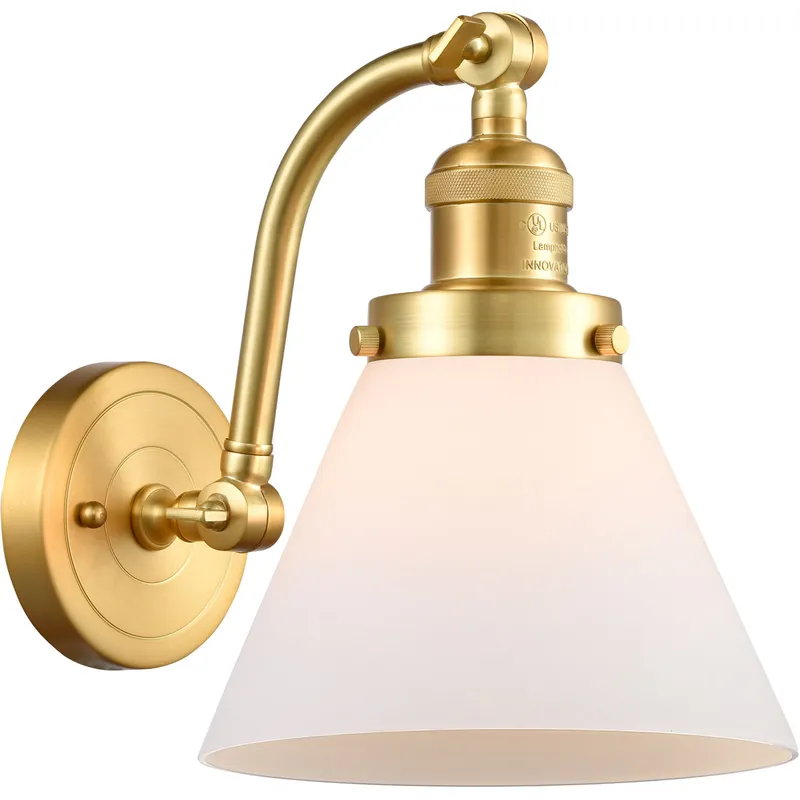 Franklin Restoration Large Cone LED 8 inch Satin Gold Sconce Wall Light in Matte White Glass, Franklin Restoration
