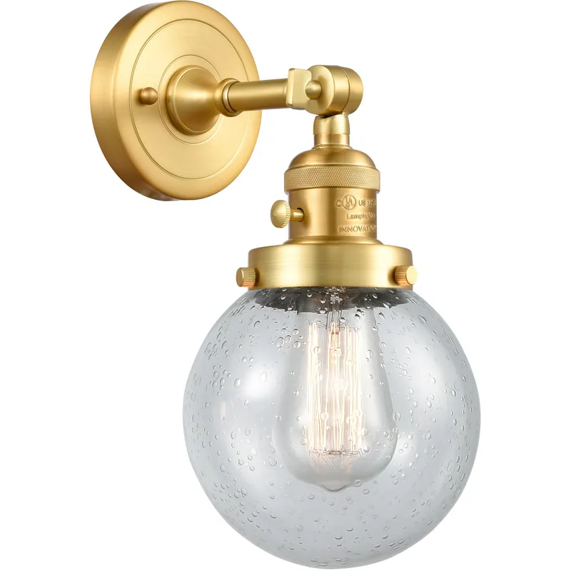 Franklin Restoration Beacon 1 Light 6 inch Satin Gold Sconce Wall Light in Seedy Glass, Franklin Restoration