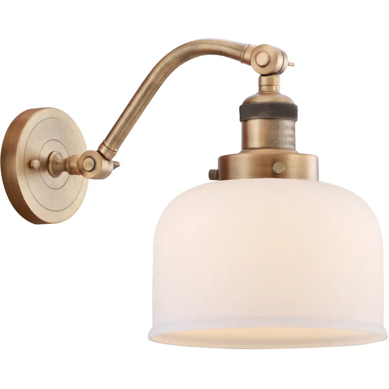Franklin Restoration Large Bell LED 8 inch Brushed Brass Sconce Wall Light in Matte White Glass, Franklin Restoration