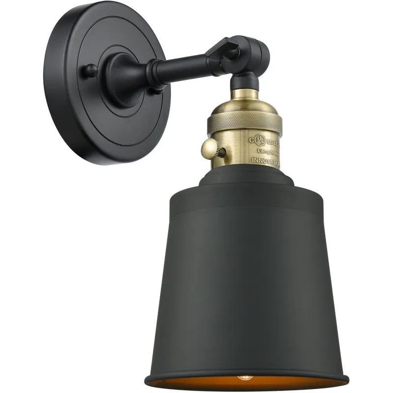 Franklin Restoration Addison 1 Light 5 inch Black Antique Brass Sconce Wall Light in Matte Black, Franklin Restoration