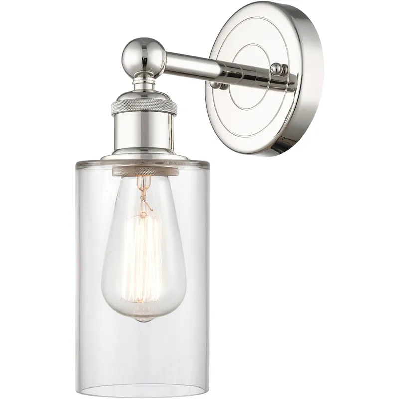 Clymer Sconce Wall Light in Polished Nickel, Clear