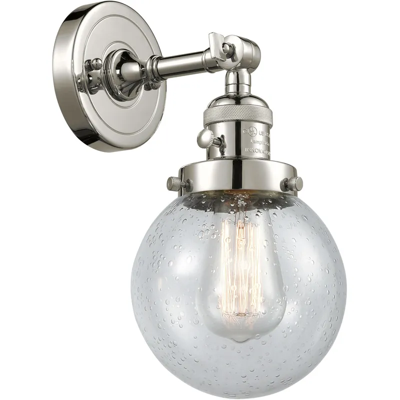 Franklin Restoration Beacon 1 Light 6 inch Polished Nickel Sconce Wall Light in Seedy Glass, Franklin Restoration