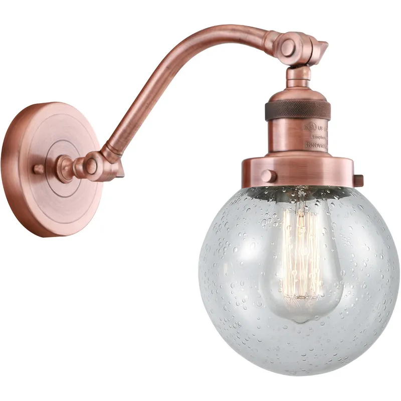 Franklin Restoration Beacon LED 6 inch Antique Copper Sconce Wall Light in Seedy Glass, Franklin Restoration