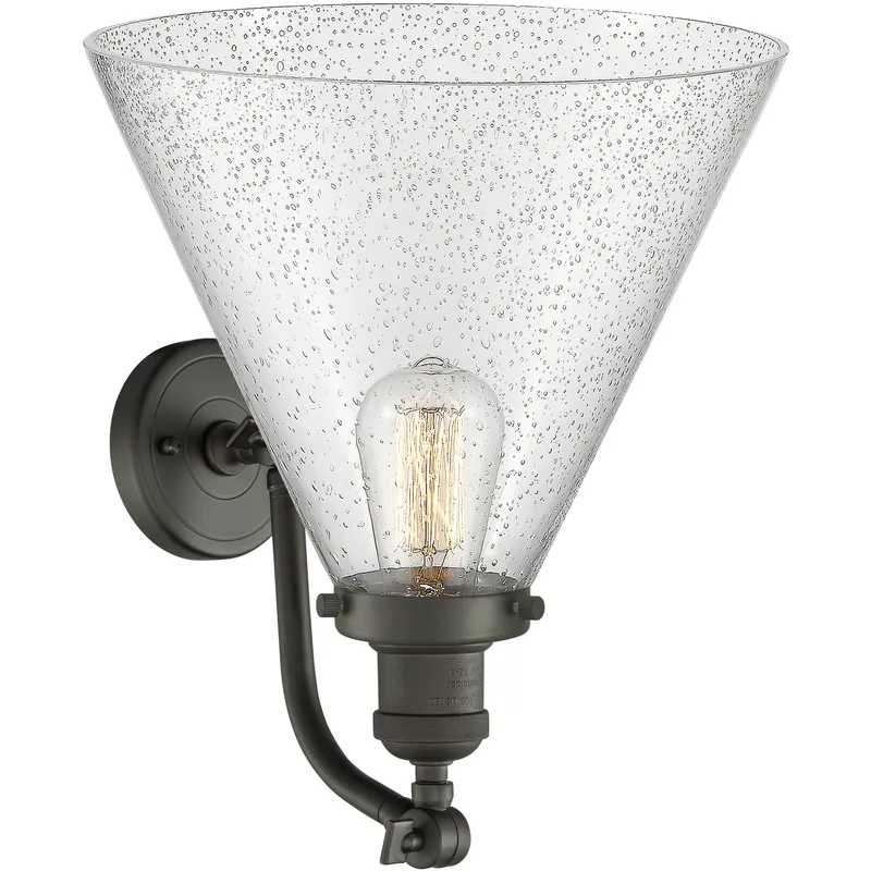 Franklin Restoration X-Large Cone 1 Light 12 inch Oil Rubbed Bronze Sconce Wall Light in Seedy Glass, Franklin Restoration