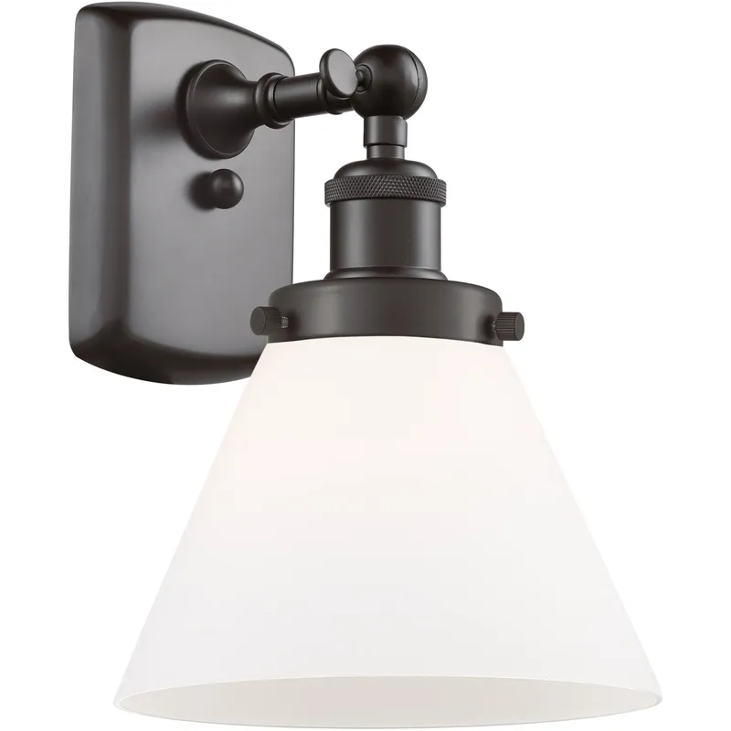 Ballston Large Cone 1 Light 8 inch Oil Rubbed Bronze Sconce Wall Light in Matte White Glass, Ballston