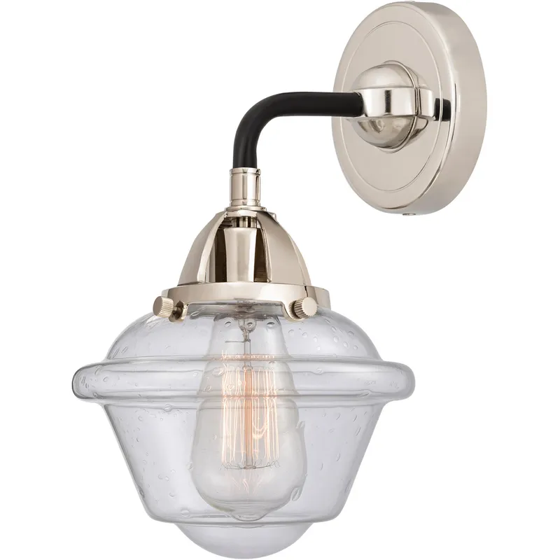 Nouveau 2 Small Oxford 1 Light 8 inch Black Polished Nickel Sconce Wall Light in Seedy Glass
