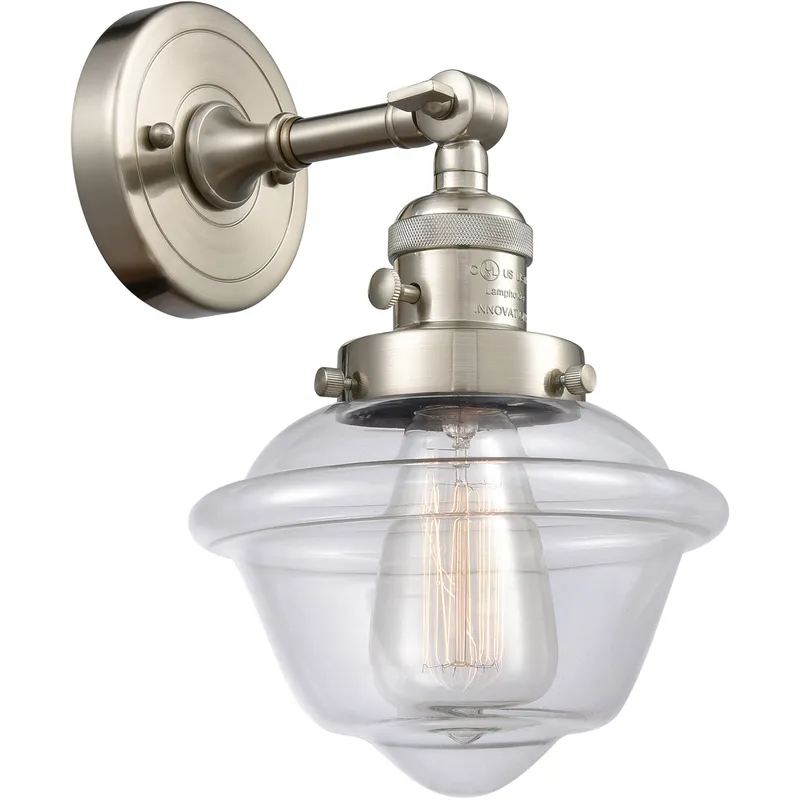 Franklin Restoration Small Oxford 1 Light 8 inch Brushed Satin Nickel Sconce Wall Light in Clear Glass, Franklin Restoration