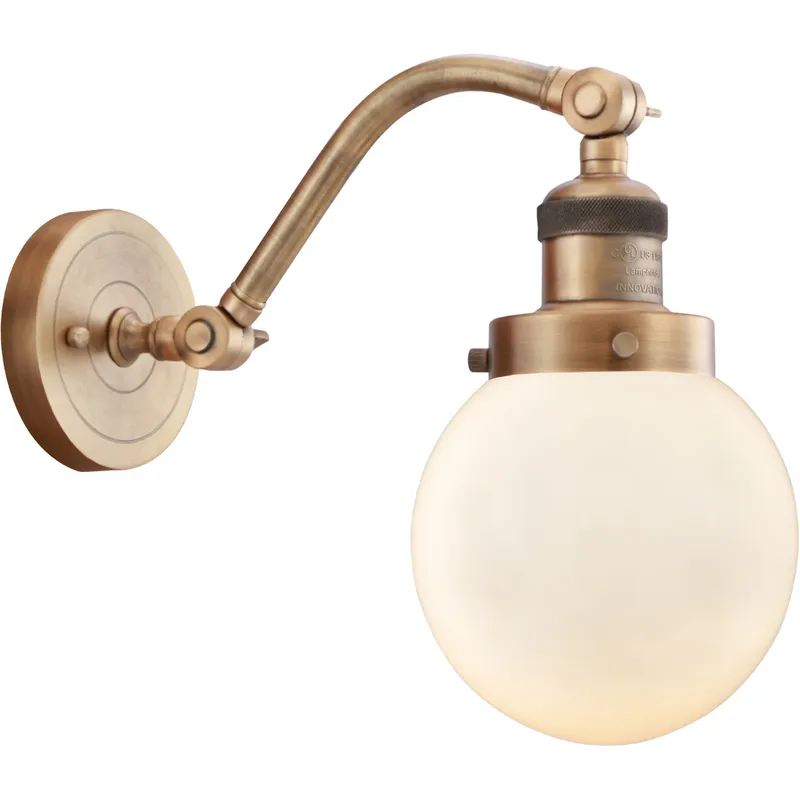 Franklin Restoration Beacon LED 6 inch Brushed Brass Sconce Wall Light in Matte White Glass, Franklin Restoration