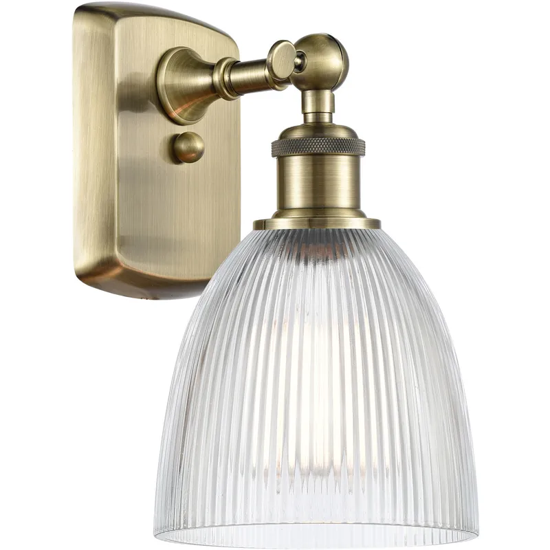 Ballston Castile LED 6 inch Antique Brass Sconce Wall Light in Clear Glass, Ballston
