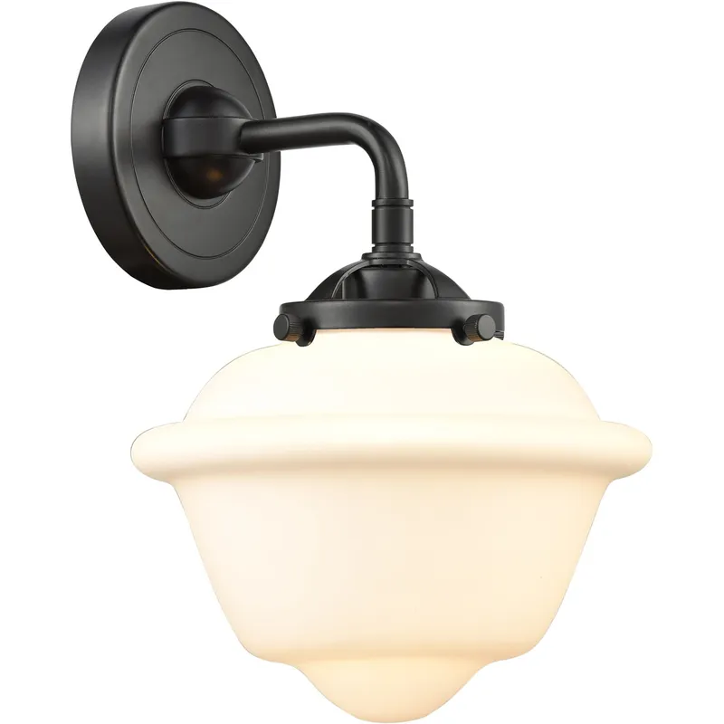 Nouveau Small Oxford LED 7.5 inch Oil Rubbed Bronze Sconce Wall Light in Matte White Glass, Nouveau