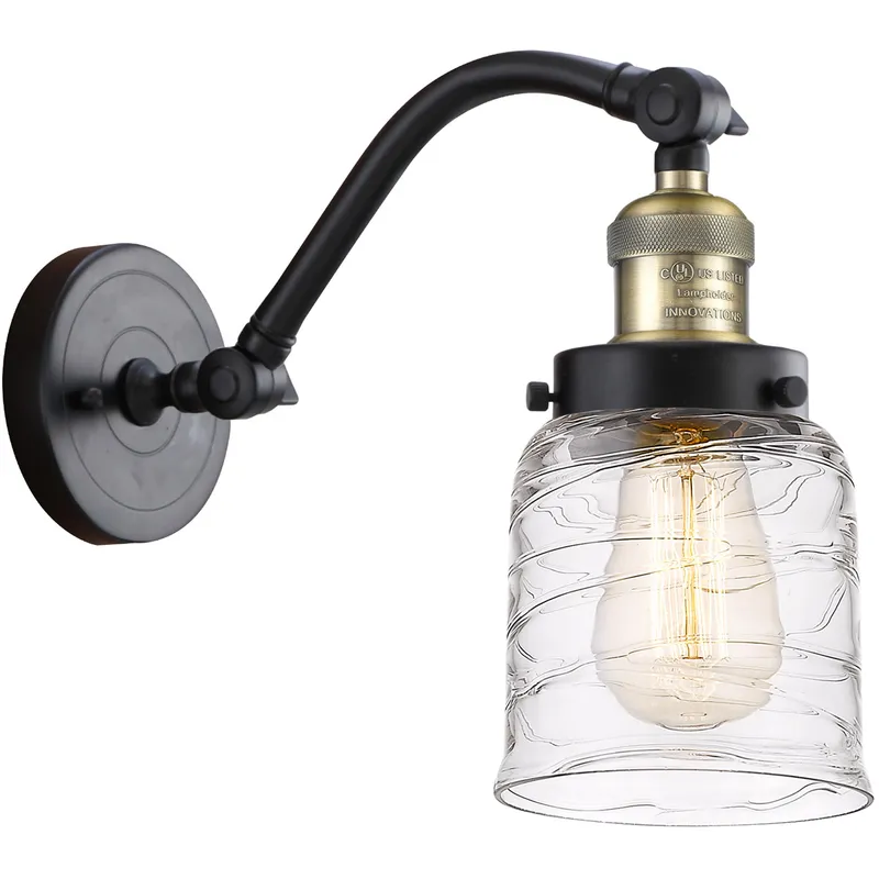 Franklin Restoration Bell LED 5 inch Black Antique Brass Sconce Wall Light in Deco Swirl Glass