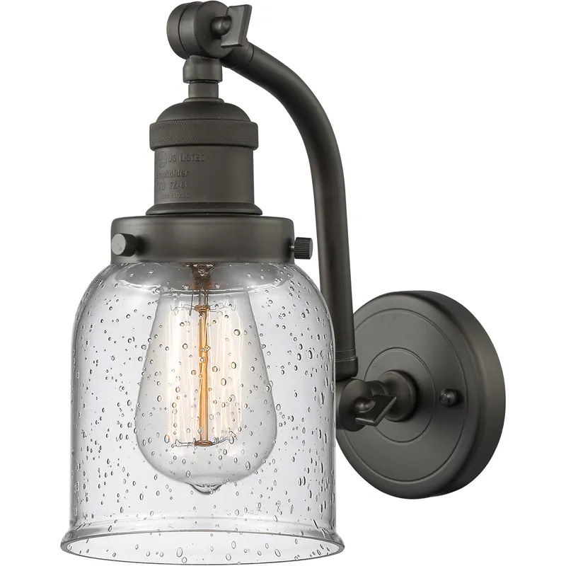 Franklin Restoration Small Bell 1 Light 5 inch Oil Rubbed Bronze Sconce Wall Light in Seedy Glass, Franklin Restoration
