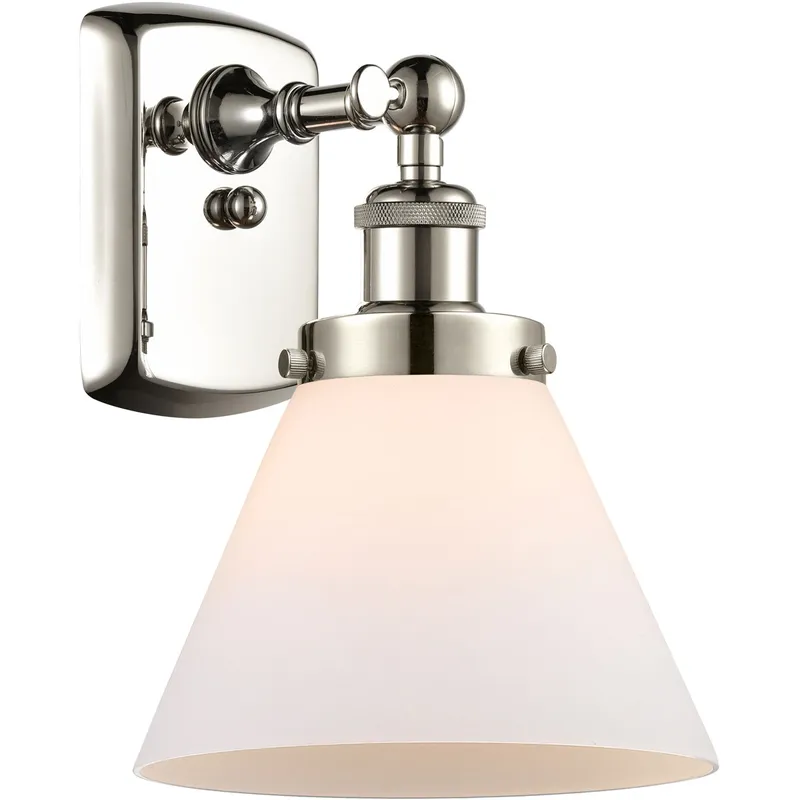 Ballston Large Cone 1 Light 8 inch Polished Nickel Sconce Wall Light in Matte White Glass