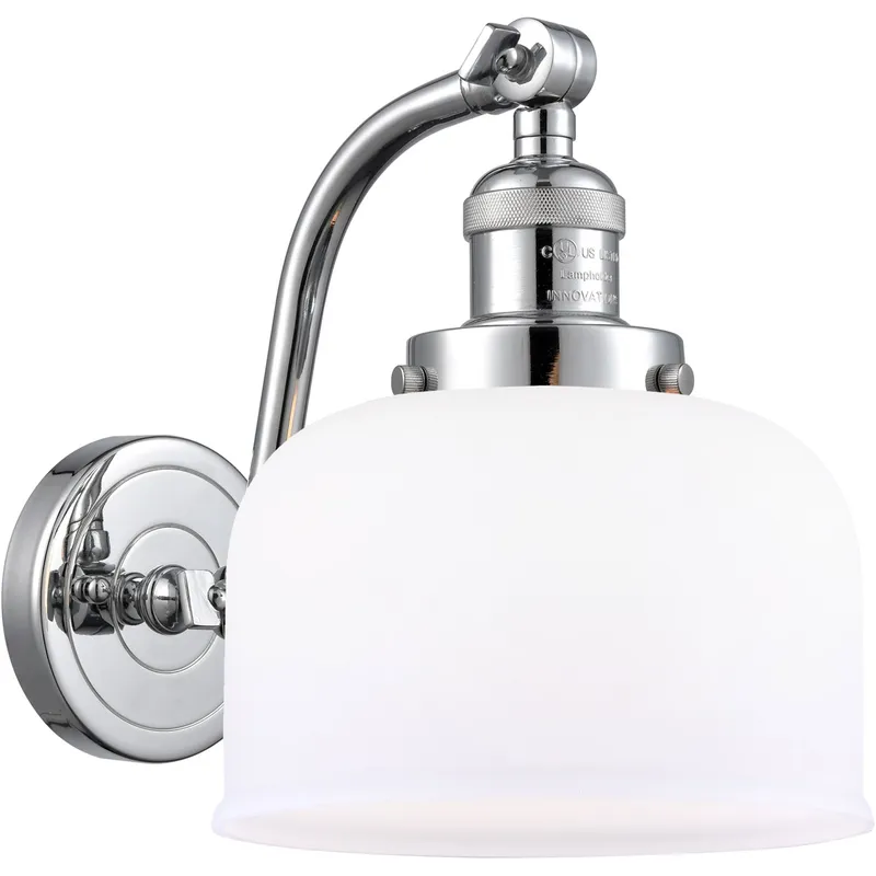 Franklin Restoration Large Bell LED 8 inch Polished Chrome Sconce Wall Light in Matte White Glass, Franklin Restoration