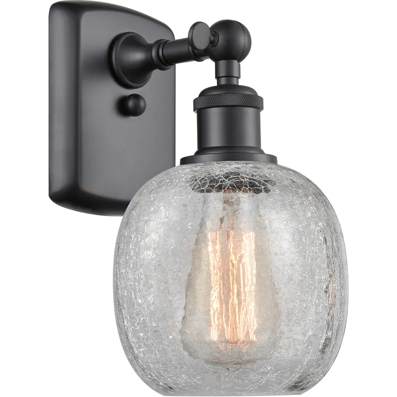 Ballston Belfast LED 6 inch Matte Black Sconce Wall Light in Clear Crackle Glass, Ballston