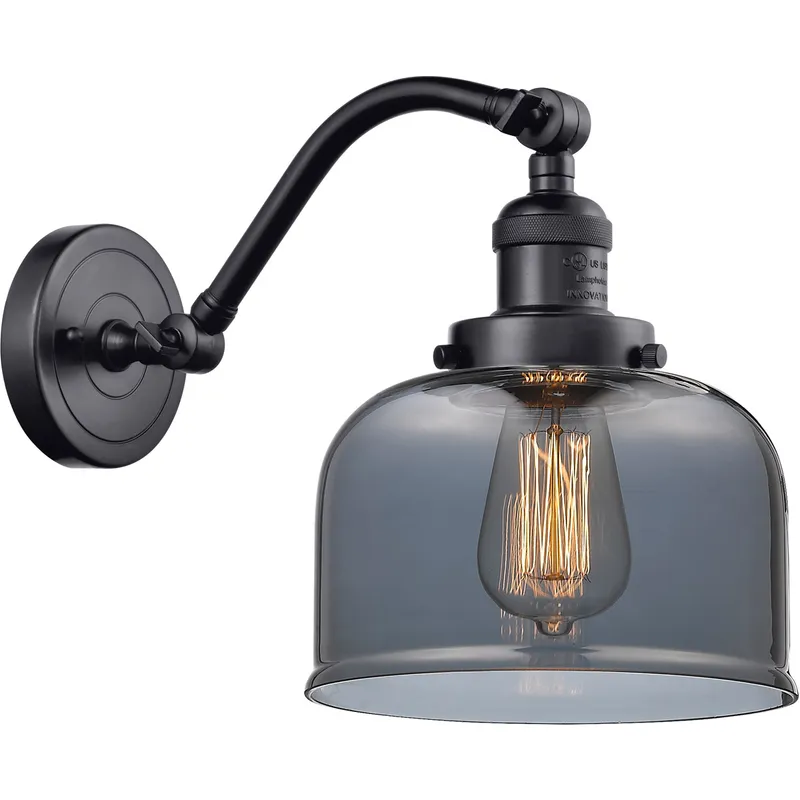 Franklin Restoration Large Bell LED 8 inch Matte Black Sconce Wall Light in Plated Smoke Glass, Franklin Restoration