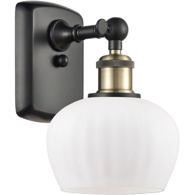 Ballston Fenton LED 7 inch Black Antique Brass Sconce Wall Light in Matte White Glass, Ballston