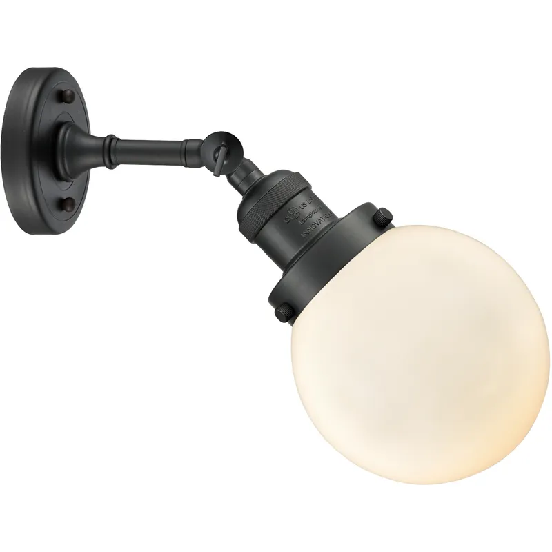 Franklin Restoration Beacon 1 Light 6 inch Matte Black Sconce Wall Light in Matte White Glass, Franklin Restoration
