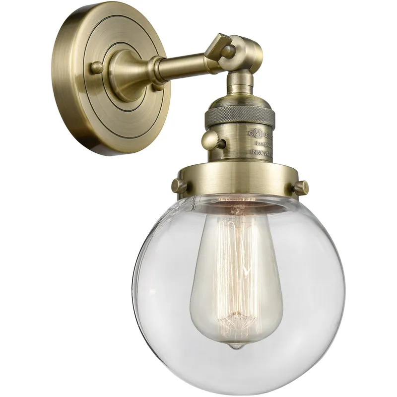 Franklin Restoration Beacon 1 Light 6 inch Antique Brass Sconce Wall Light in Clear Glass, Franklin Restoration