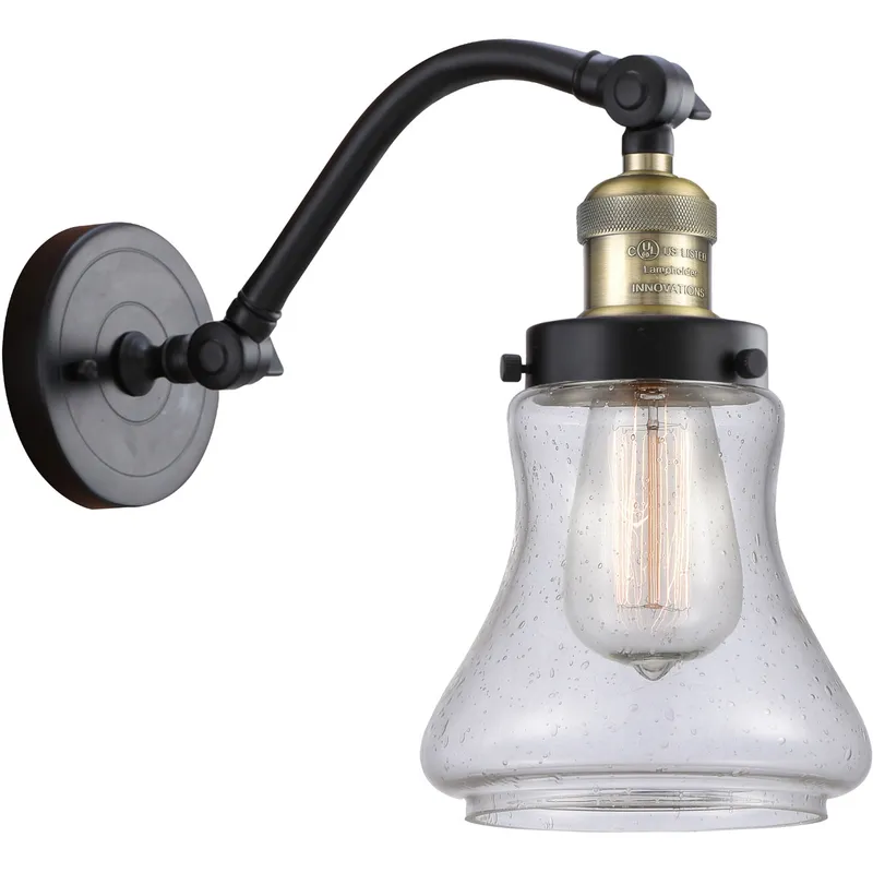 Franklin Restoration Bellmont LED 7 inch Black Antique Brass Sconce Wall Light in Seedy Glass, Franklin Restoration