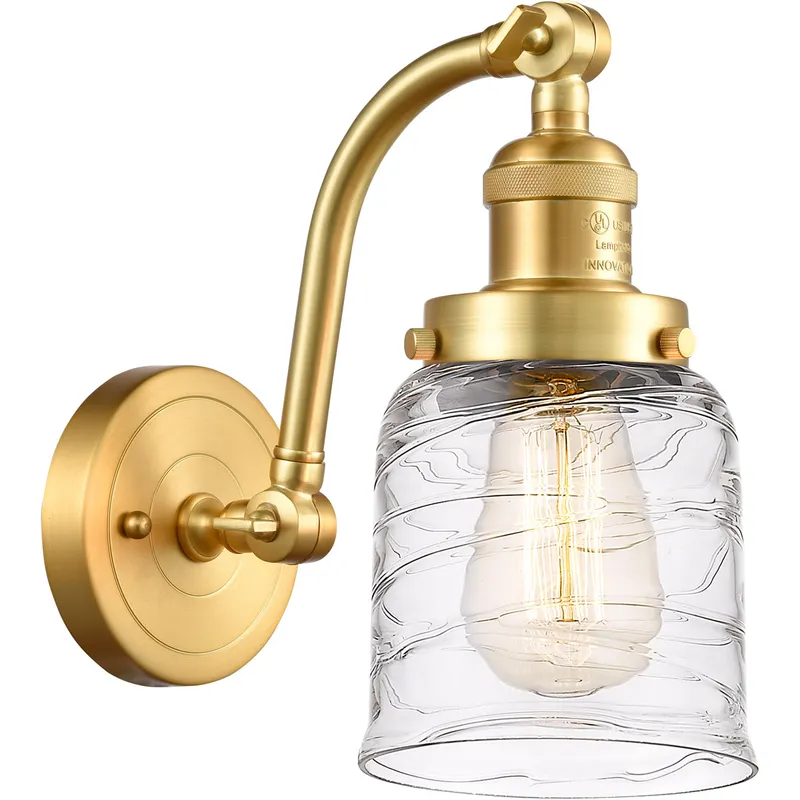 Franklin Restoration Bell LED 5 inch Satin Gold Sconce Wall Light in Deco Swirl Glass
