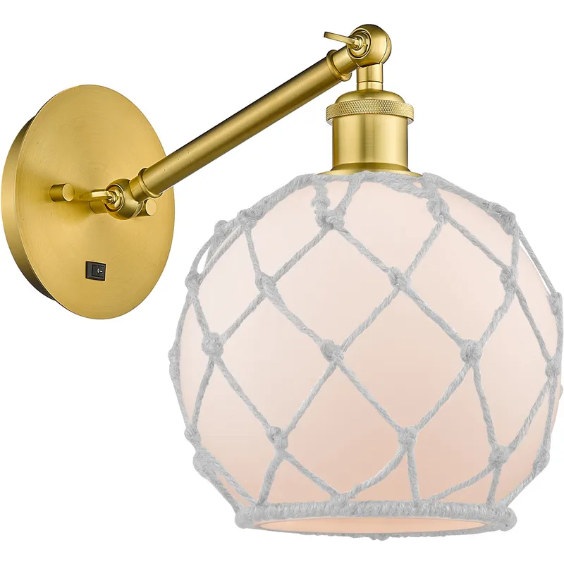 Ballston Farmhouse Rope LED 8 inch Satin Gold Sconce Wall Light in White Glass with White Rope