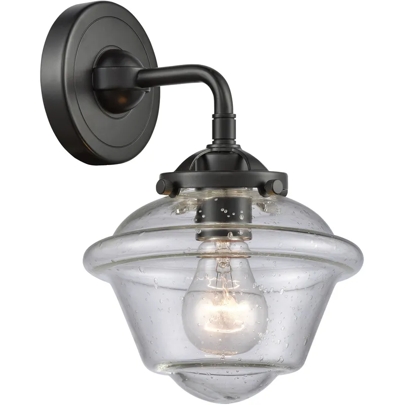 Nouveau Small Oxford LED 7.5 inch Oil Rubbed Bronze Sconce Wall Light in Seedy Glass, Nouveau