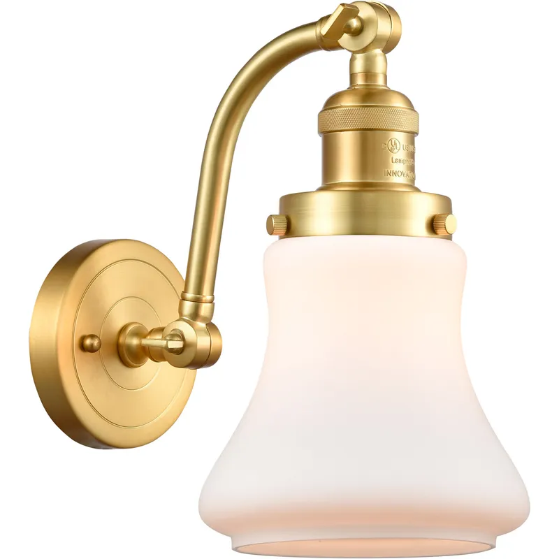 Franklin Restoration Bellmont LED 7 inch Satin Gold Sconce Wall Light in Matte White Glass, Franklin Restoration