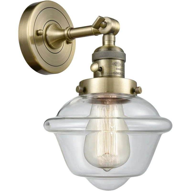 Franklin Restoration Small Oxford 1 Light 8 inch Antique Brass Sconce Wall Light in Clear Glass, Franklin Restoration