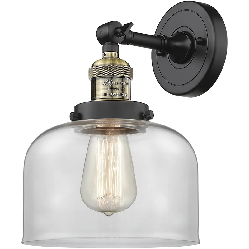 Franklin Restoration Large Bell LED 8 inch Black Antique Brass Sconce Wall Light in Clear Glass, Franklin Restoration