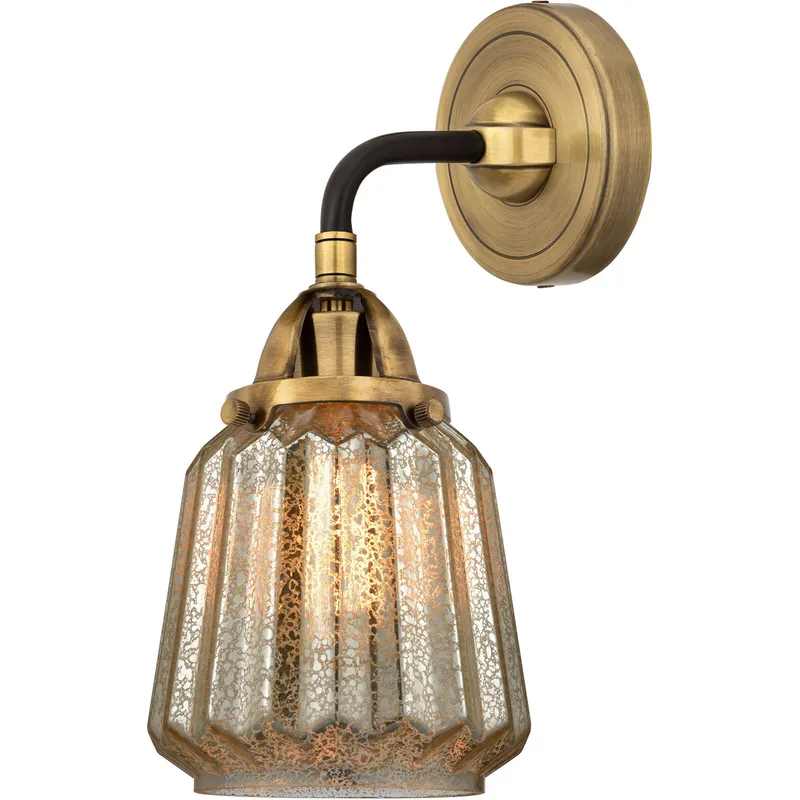 Nouveau 2 Chatham Sconce Wall Light in Black Antique Brass, Mercury Glass