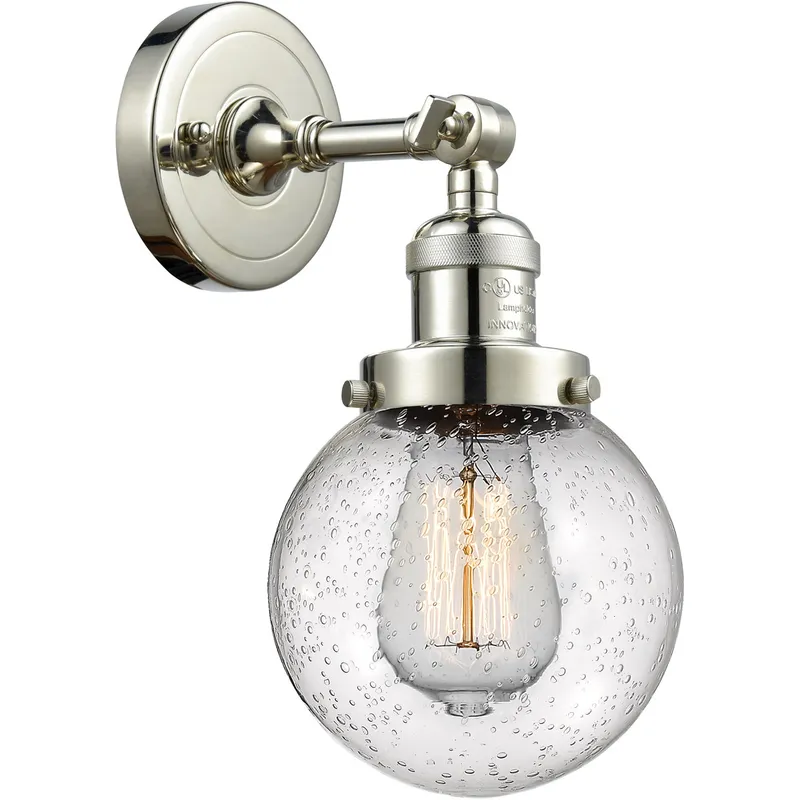 Franklin Restoration Beacon LED 6 inch Polished Nickel Sconce Wall Light in Seedy Glass, Franklin Restoration