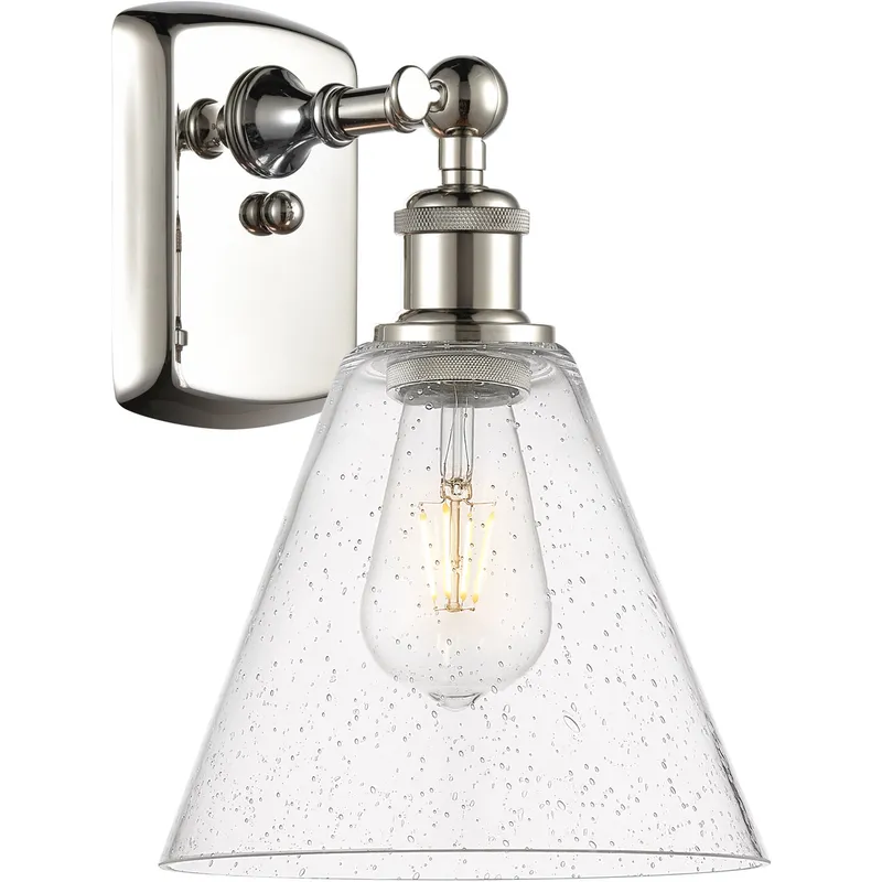 Ballston Ballston Cone LED 8 inch Polished Nickel Sconce Wall Light in Seedy Glass