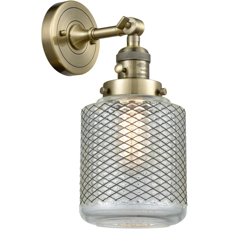 Franklin Restoration Stanton 1 Light 6 inch Antique Brass Sconce Wall Light in Clear Wire Mesh Glass, Franklin Restoration