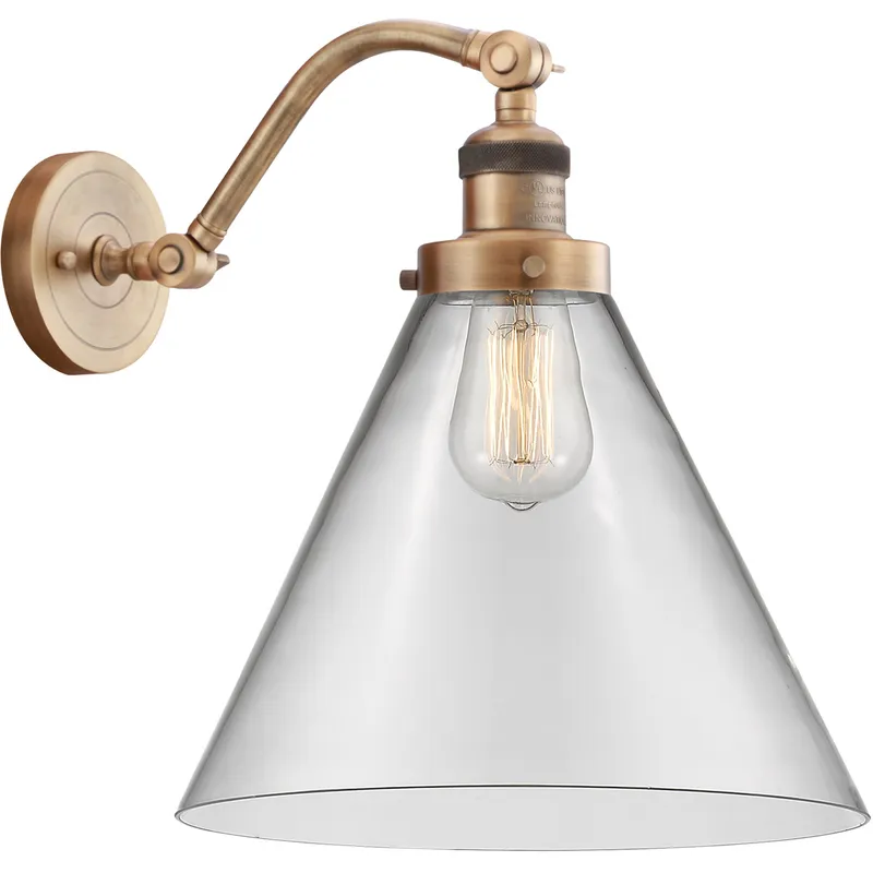 Franklin Restoration X-Large Cone 1 Light 12 inch Brushed Brass Sconce Wall Light in Clear Glass, Franklin Restoration