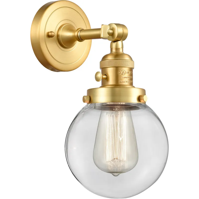 Franklin Restoration Beacon 1 Light 6 inch Satin Gold Sconce Wall Light in Clear Glass, Franklin Restoration