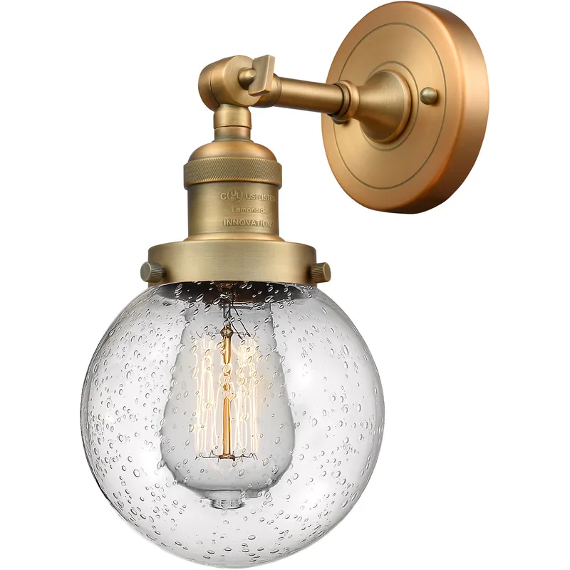 Franklin Restoration Beacon LED 6 inch Brushed Brass Sconce Wall Light in Seedy Glass, Franklin Restoration