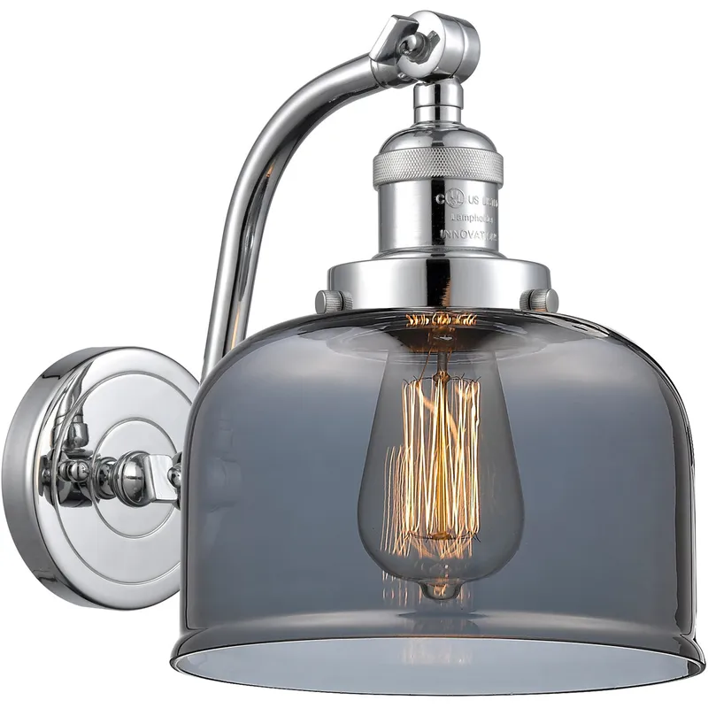 Franklin Restoration Large Bell LED 8 inch Polished Chrome Sconce Wall Light in Plated Smoke Glass, Franklin Restoration