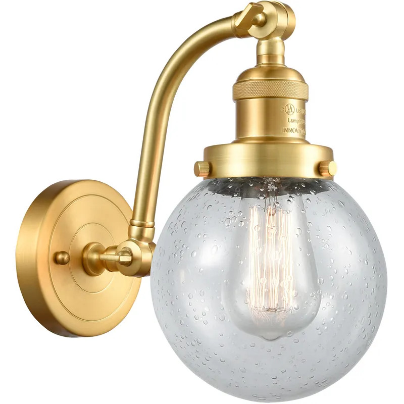 Franklin Restoration Beacon LED 6 inch Satin Gold Sconce Wall Light in Seedy Glass, Franklin Restoration